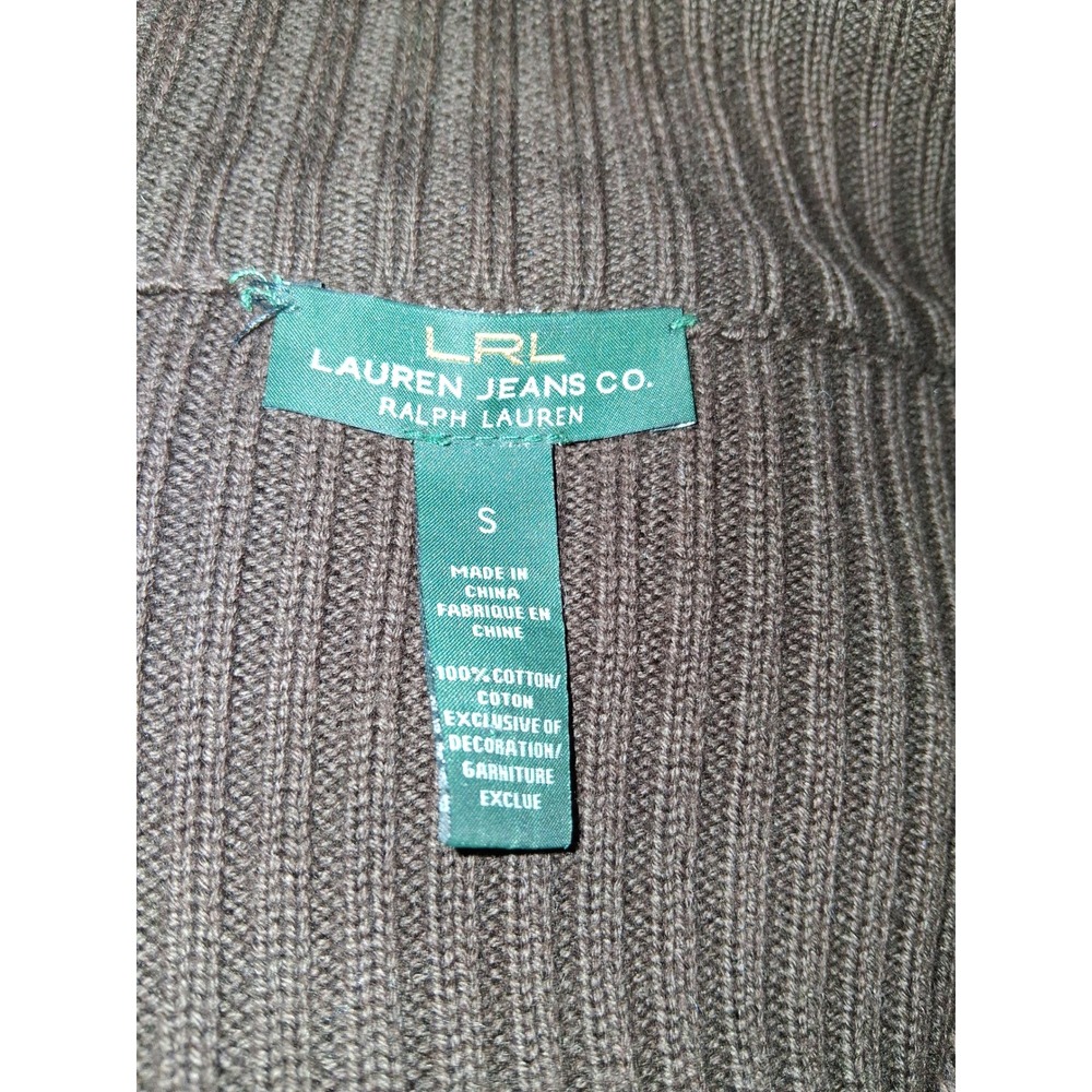Ralph Lauren LRL Brown Plaid Full Zip Cardigan Suede Patch Sweater Womens Small - Picture 2 of 11